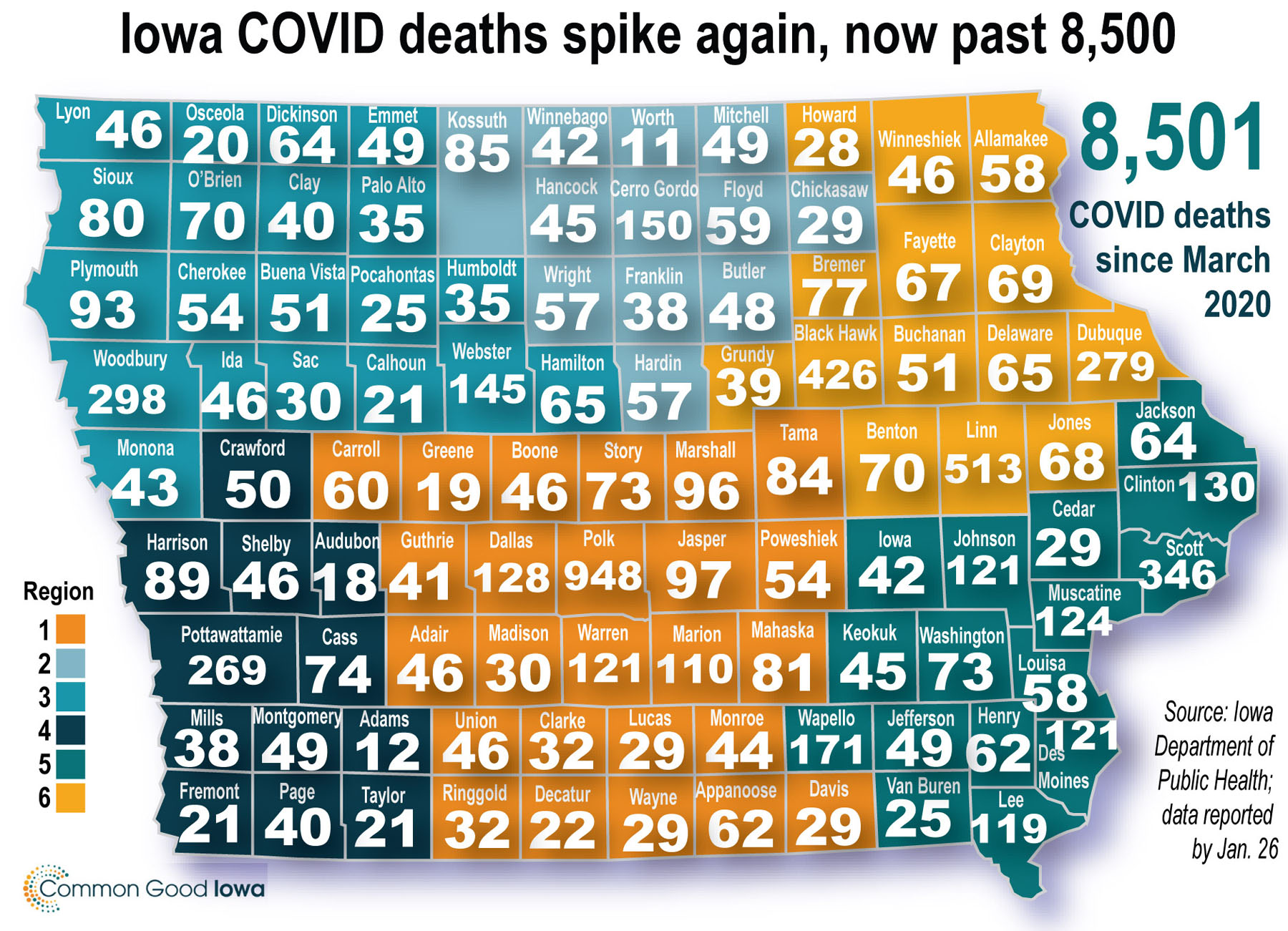 County by county COVID deaths as of Jan. 26